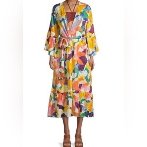 🌻 True Destinations Print Voile Cover Up Kimono Tropical Resort Boho Medium*